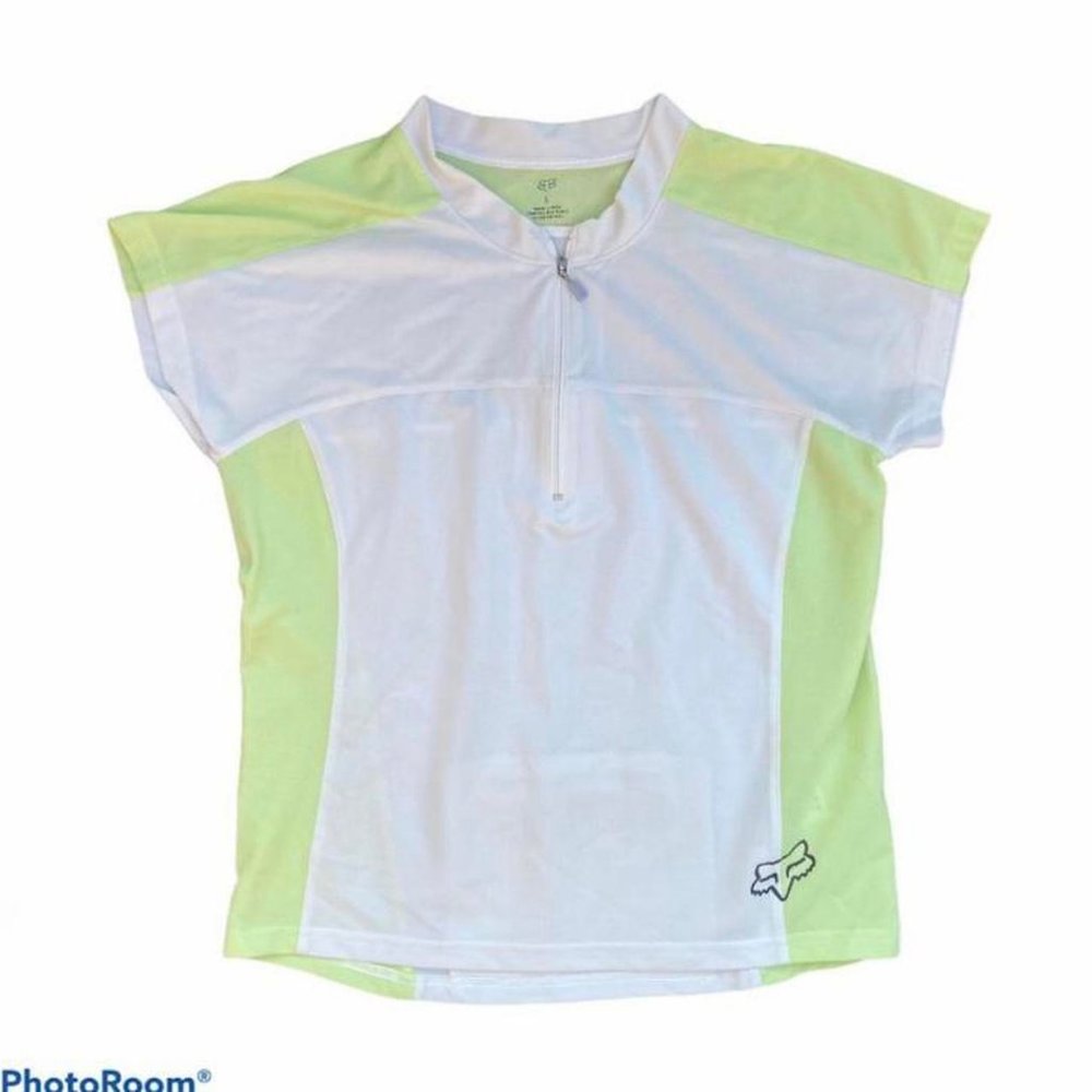 Fox Racing Motocross Biking 1/4 Zip Jersey Green White Women's Size S Small